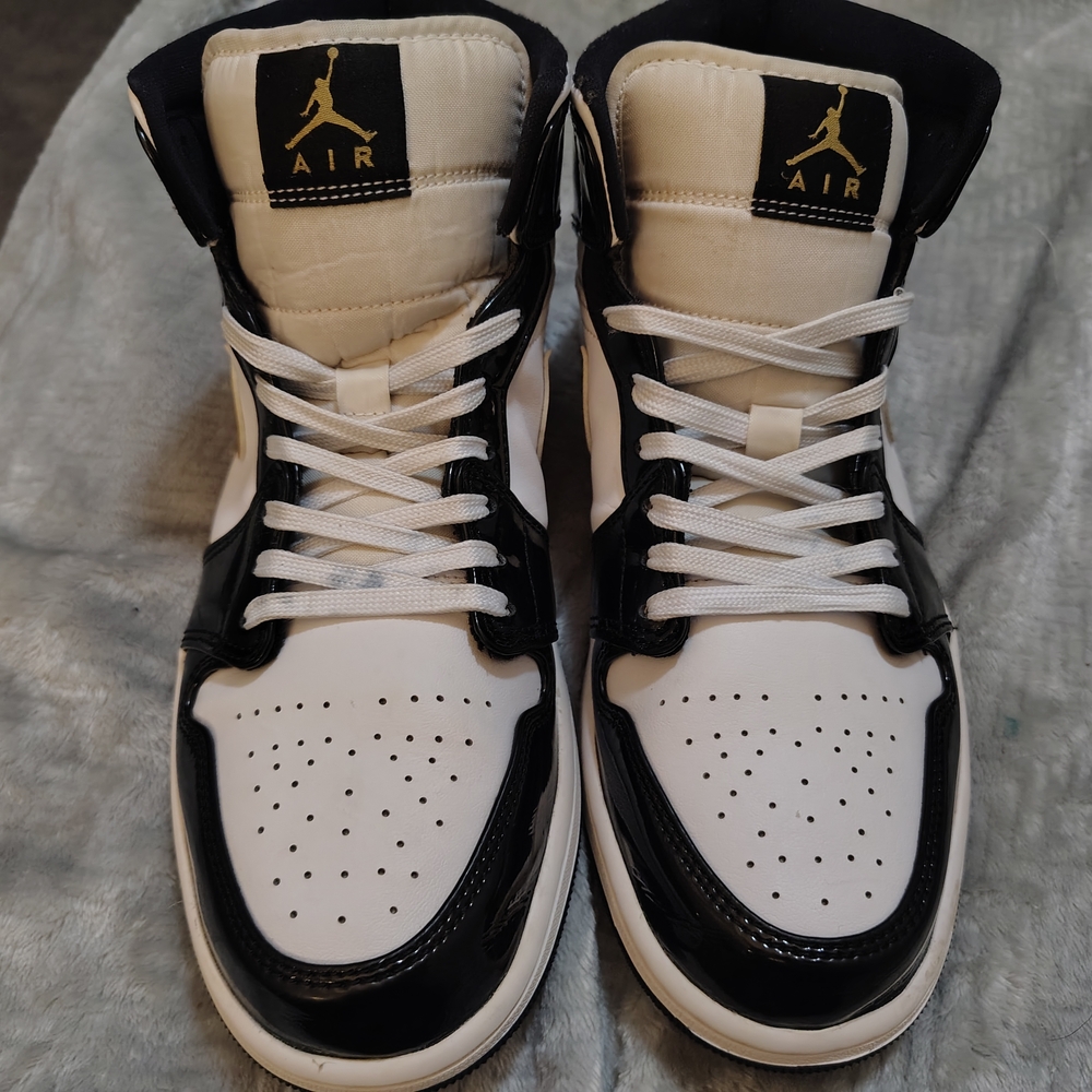 Nike Air Jordan 1's Black and White W/ Metallic Gold High-Top Sneakers